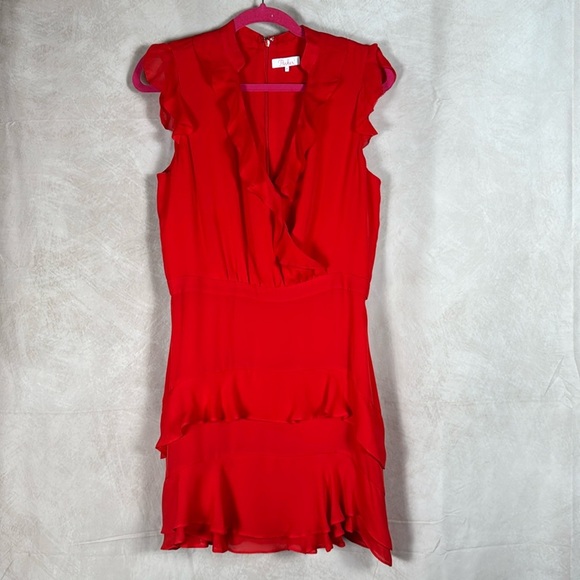 Parker Revolve Silk Dress Ruffles VNeck Red Romantic Wedding Guest Date Night 8 - Picture 4 of 13